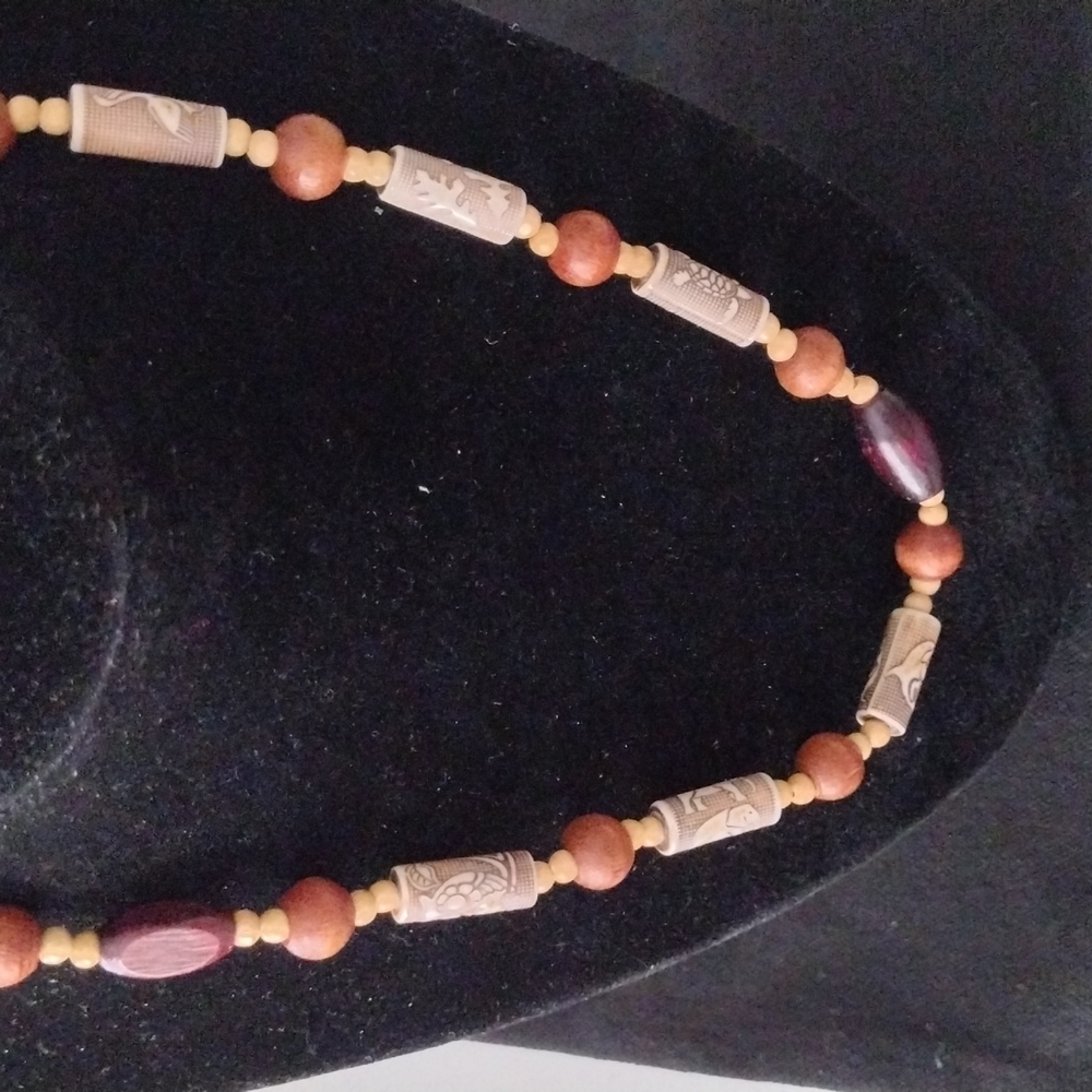 Wood & Ceramic Animal Bead Necklace